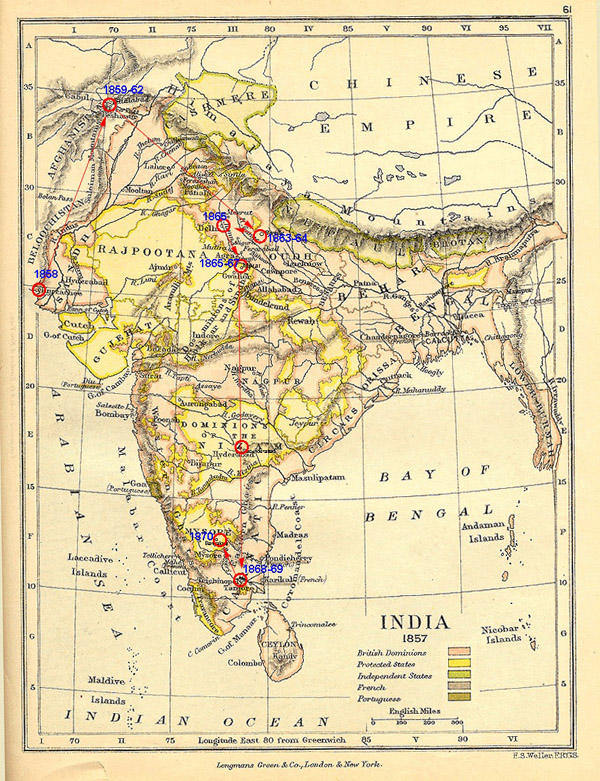 John Capper's locations in India - larger
