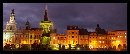 Budweis, Samsonbrunnen und Marktplatz / Ceske Budejovice, Samson Fountain and Market Square
